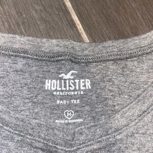 Hollister Heather Gray Baby Tee with Logo Print
